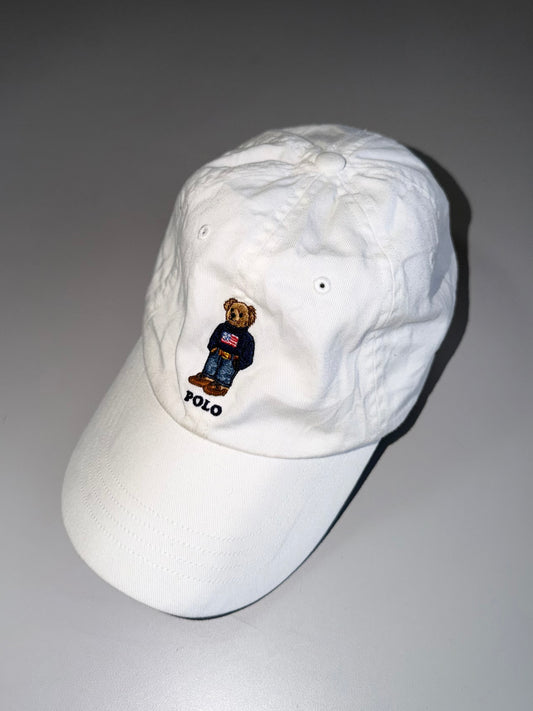 ZIconic*Polo*Ralph*Lauren Polo Bear Embroidered White Cap (Adjustable Fit)