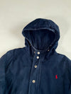Vintage 90s Polo by Ralph Lauren Quilt-Lined Hooded Canvas Jacket – Navy with Red Pony (M)