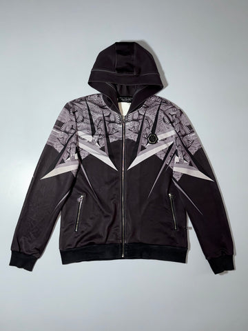 Philipp Plein “Illegal Fight Club” Snake Print Hooded Track Jacket – Black, Straight Cut (L)