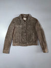 Soia & Kyo Crinkled Suede Leather Trucker Jacket  Taupe/Grey (XS)