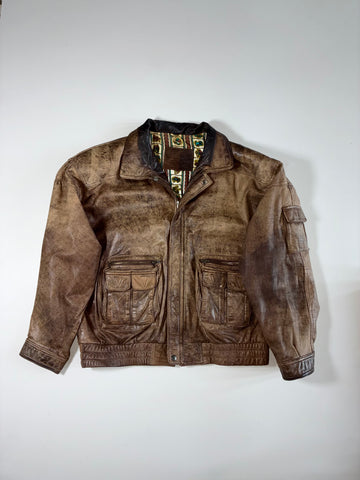 Vintage Leather Flight Bomber Jacket – Brown, Zodiac Lining (XL)