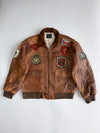 Avirex Type G-1 U.S. Navy Flight Jacket Multi-Patch Leather Bomber with Blood Chit & Shearling Collar (L/XL)