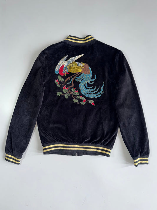 Zara Velvet Fully Embroidered Bomber Jacket Bird Motif (S/M)