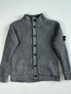 Stone Island Grey Ribbed Knit High Neck Button-Up Cardigan with Compass Badge (L)