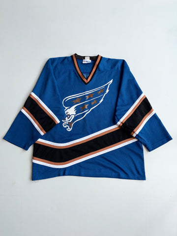 Vintage 90s Trimark Screaming Eagle Hockey Jersey – Blue & Copper(2XL)