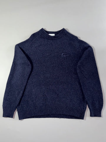 Lacoste Navy Relaxed Fit Wool Sweater with Tonal Croc Logo (L)