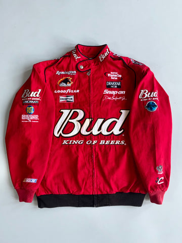 Vintage Chase Authentics Bud King of Beers NASCAR Racing Jacket - Dale Earnhardt Jr #8 Budweiser Winston Cup (M/L)
