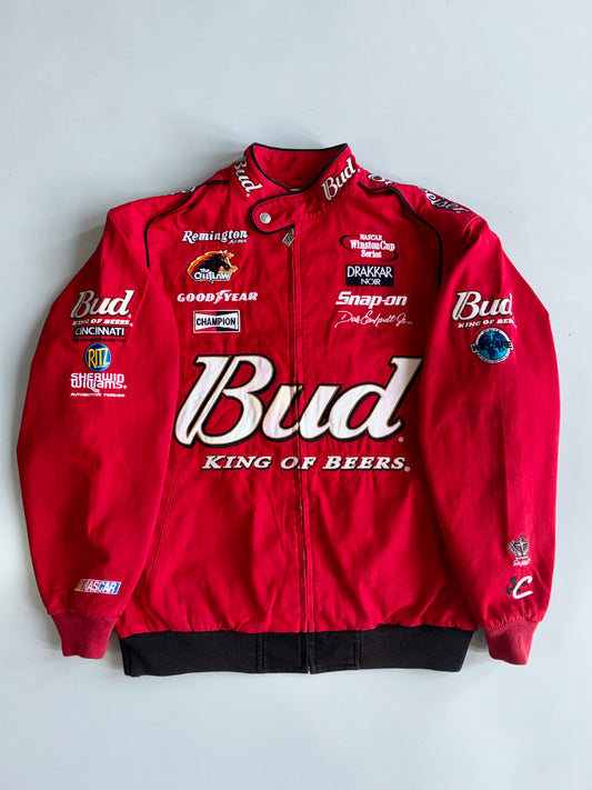 Vintage Chase Authentics Bud King of Beers NASCAR Racing Jacket - Dale Earnhardt Jr #8 Budweiser Winston Cup (M/L)