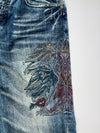 Authentic Tailored Denim Dragon Graphic Embroidered Straight Jeans (w- 28)