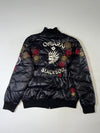 Japanese Sukajan Dragon & Sakura Embroidered Puffer Bomber Jacket (L/XL )