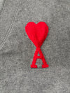 AMI Paris Grey V-Neck Cardigan – Red Ami de Coeur Logo (XL)