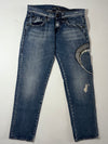 Vintage Guess Blue Embroidered Distressed Denim Jeans (W:30) (L:35)