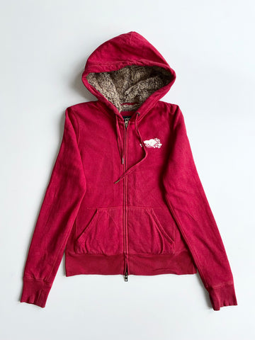 Roots Red Sherpa-Lined Zip Hoodie – Size (S)