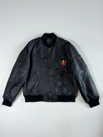 Vintage Black Leather MA-1 Bomber Jacket (L)