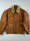 Vintage 80s Genuine Shearling Cognac Leather Aviator Bomber Jacket Furr Inside (2XL)