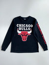 NBA Official Chicago Bulls Bull Logo Sleeve Print Black 100% Cotton Long Sleeve T-Shirt (L)