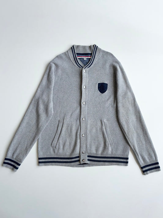 Tommy Hilfiger Grey Knit Varsity Bomber Cardigan – Size (L)