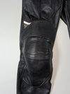 Vintage Polo Road Black Leather Motorcycle Pants – Ribbed Knee Panels, Biker Trousers  (W:34) (L:43)