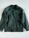 Sequence 80s Dark Green Leather Bomber with Crackle Panels and Belt (L)