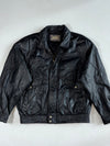 Vintage 90s Dino Gallucci Black Leather Bomber Jacket – Embossed Logo, Snap Pockets (XL)