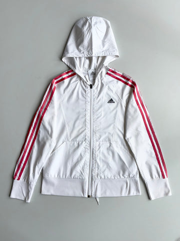 Vintage Y2K Adidas White & Pink 3-Stripe Hooded Windbreaker Jacket  woman’s – (S)