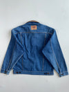 Vintage Leather Collar Denim Trucker Jacket (L)