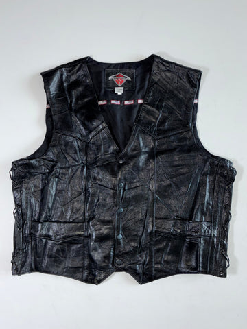 Texpeed Black Leather Multi-Pocket Motorcycle Biker Vest (2XL)