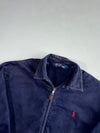 Vintage Polo Ralph Lauren Navy Cotton Harrington Jacket – Red Pony Logo – Leather Zip Pull (M/L)