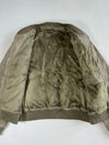 Vintage Taupe Suede Bomber Jacket – Faux Fur Pile Lined (XL)