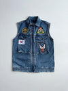 Bang Bang Vintage Denim Biker Vest – Embroidered Patches (Royal Navy, Border Patrol, Eagle) (S)