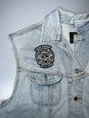 Lee Vintage Light Wash Patched Denim Biker Vest (XL)