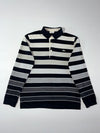 Lacoste Striped Long Sleeve Polo – Navy, Grey & Cream (M)