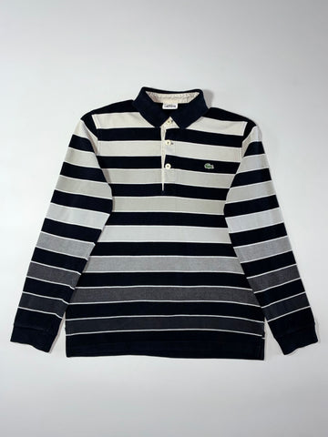 Lacoste Striped Long Sleeve Polo – Navy, Grey & Cream (M)