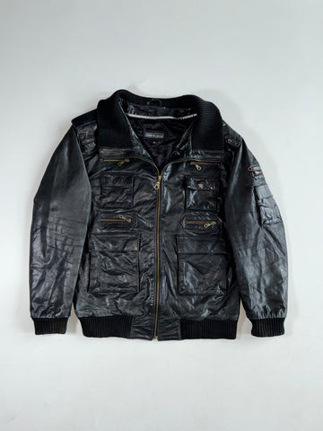 Vintage Dimitri Black Leather Cargo Bomber Jacket (XL)