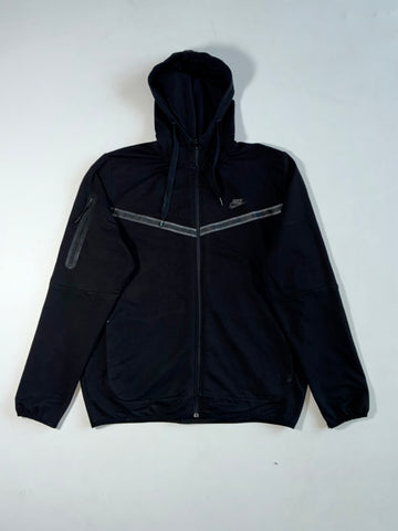 Nike Sportswear Tech-Style Full-Zip Hoodie Black, Chevron Panel, Sleeve Zip Pocket, (XL)