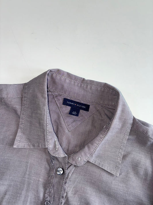 Tommy Hilfiger Grey Ruffle Placket Button-Up Shirt Women’s (XS)