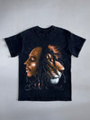 Vintage Bob Marley x Lion Graphic T-Shirt – Faded Black (M)