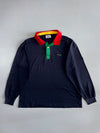 Vintage Fila Classic Colourblock Long Sleeve Polo – Navy/Red/Yellow/Green (L)