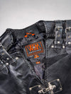 WM Fashion Black Leather Buckle Vest  Braided-Trim Biker Vest with Metal Hardware (L)
