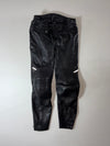 Vintage Polo Road Black Leather Motorcycle Pants – Ribbed Knee Panels, Biker Trousers  (W:34) (L:43)