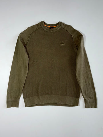 BOSS | Olive Green Waffle Knit Raglan Sweater | (M)