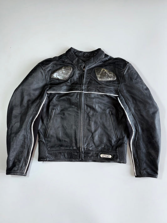 Vintage Rivet’s Pure Genuine Leather Racing Jacket With Carbon Fibre Protection (XL)