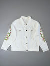 White Denim Jacket Floral Embroidered Sleeves Oversized Trucker Jacket Size (S)