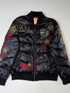 Japanese Sukajan Dragon & Sakura Embroidered Puffer Bomber Jacket (L/XL )