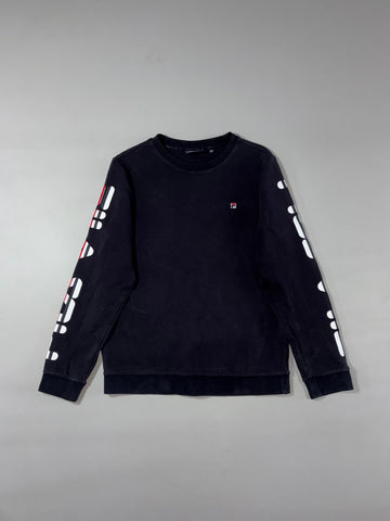 FILA White Line Black Logo Sleeve Crewneck Sweatshirt (S)