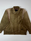 Vintage “Lupo Di Mare” Suede Leather Bomber Jacket Olive Green (XL)
