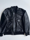 Vintage Black Leather Bomber Jacket with Snap Pockets (2Xl)