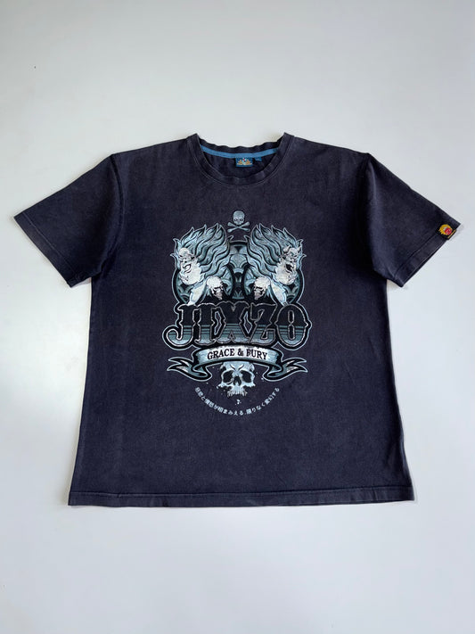 Jizo Bosatsu “JDXZO Grace & Fury” Japanese Skull & Demon Graphic Acid Wash T-Shirt (XL)