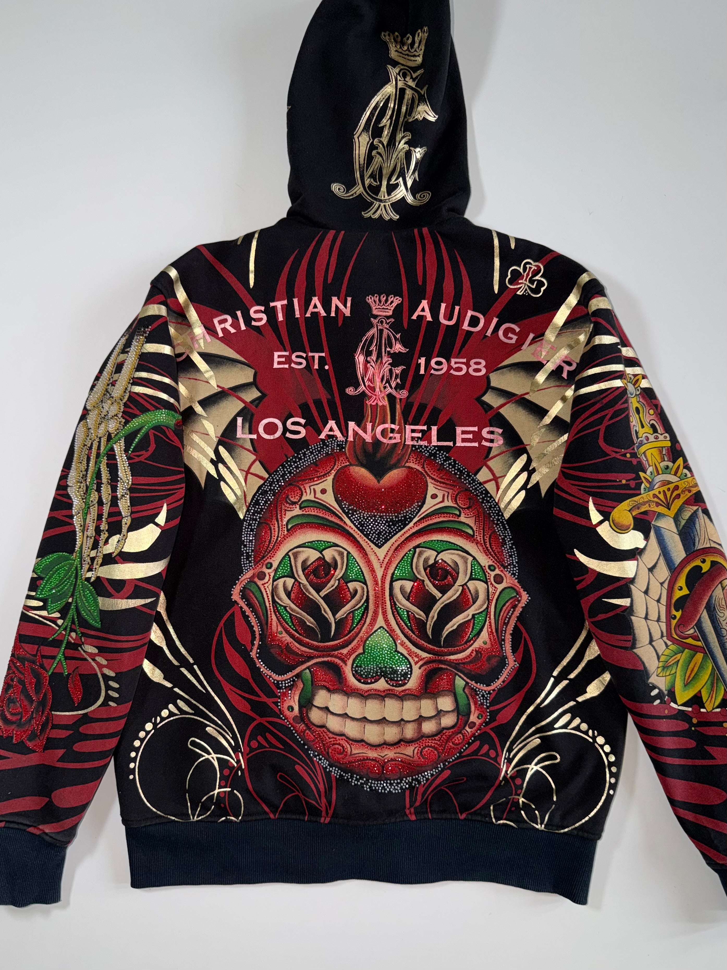 Christian Audigier Y2K Rhinestone Sugar Skull Tattoo Full-Zip