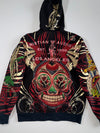 Christian Audigier Y2K Rhinestone Sugar Skull Tattoo Full-Zip Hoodie (M/L)